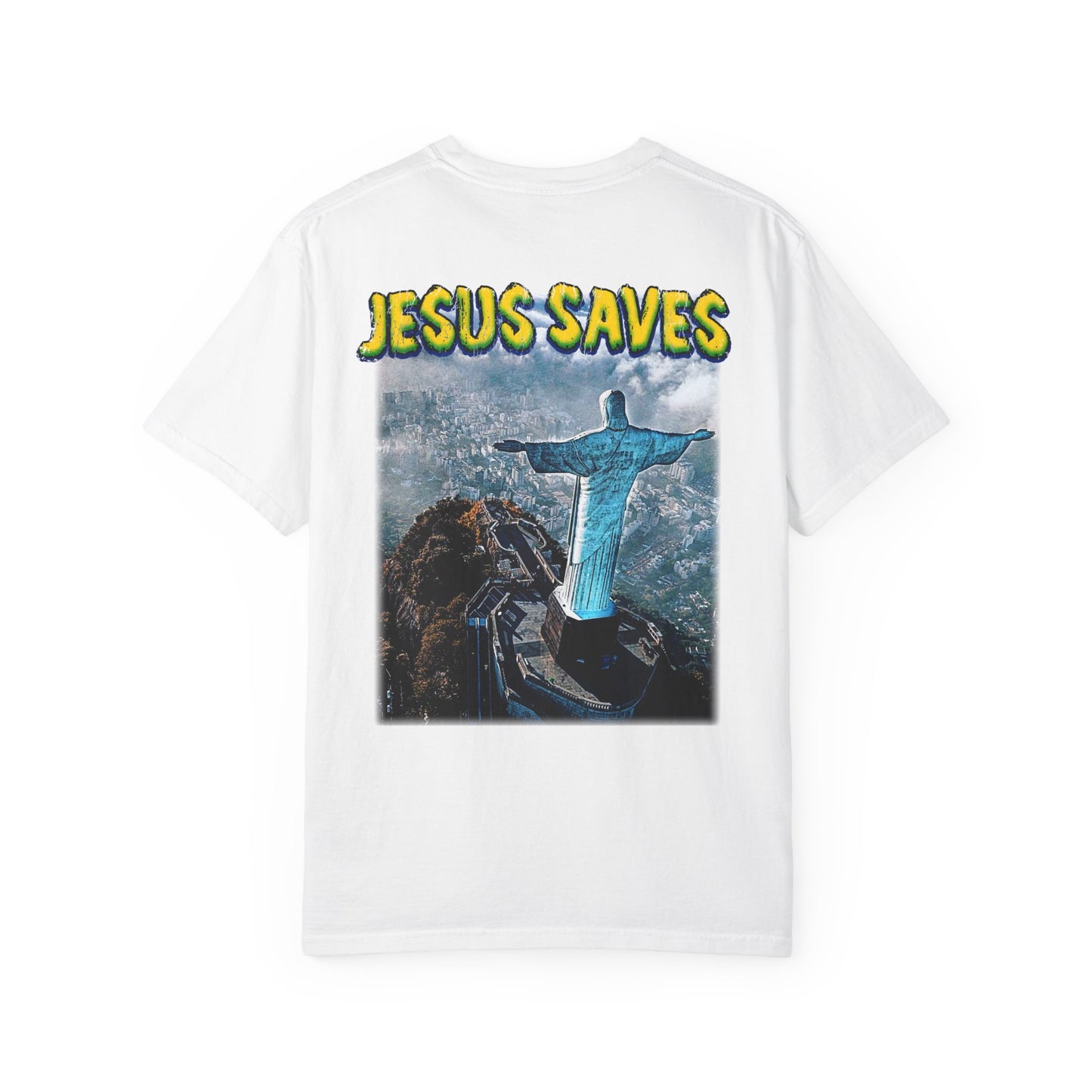 Unisex Garment-Dyed T-Shirt: 'Jesus Saves' Graphic Tee, Comfortable Casual Wear, Unique Faith-Based Gift, Summer Style, Streetwear