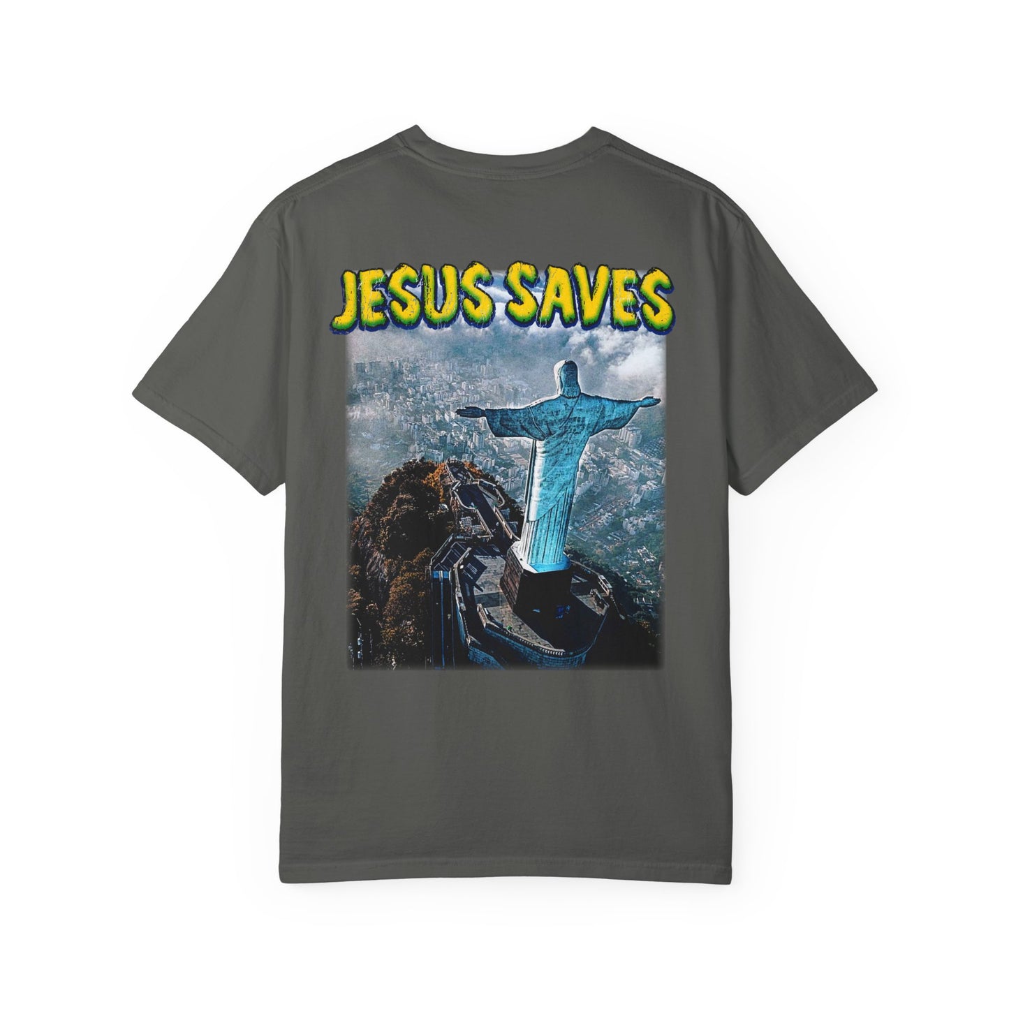Unisex Garment-Dyed T-Shirt: 'Jesus Saves' Graphic Tee, Comfortable Casual Wear, Unique Faith-Based Gift, Summer Style, Streetwear
